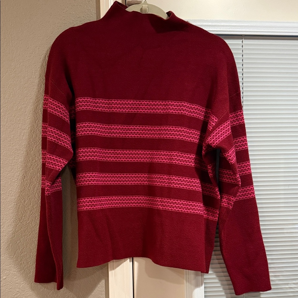 Tahari Burgundy and Pink Striped Turtleneck Sweater